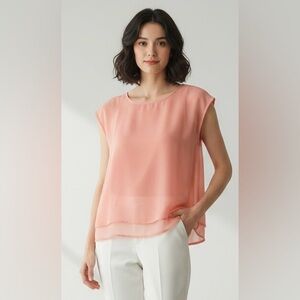 Final Touch Coral Sheer Sleeveless Blouse Size Small